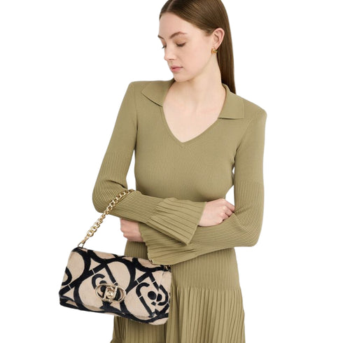 Borsa Donna in pelliccia sintetica, con patta e catena a spalla